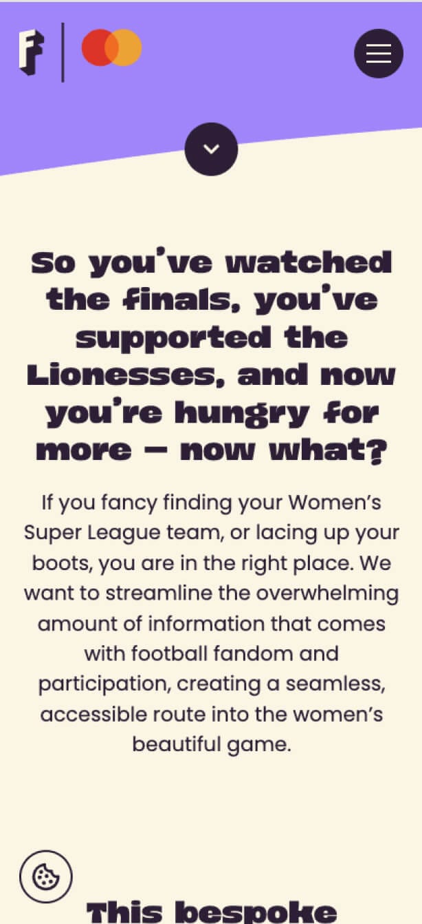 Mobile intro screen with campaign copy welcoming new Women's Super League supporters