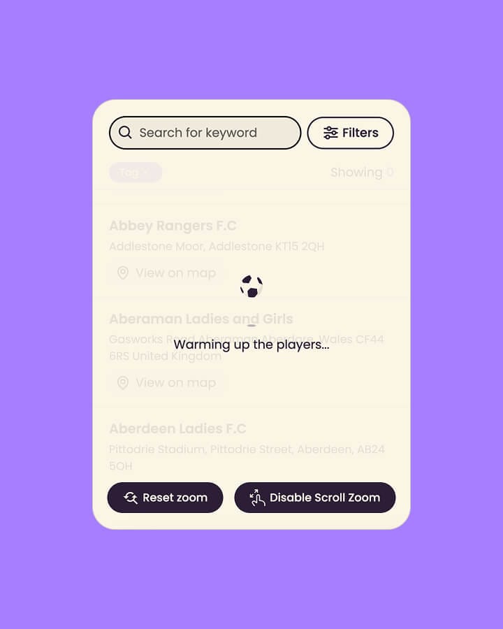 Warming up the players loading screen with a football spinner over the club list